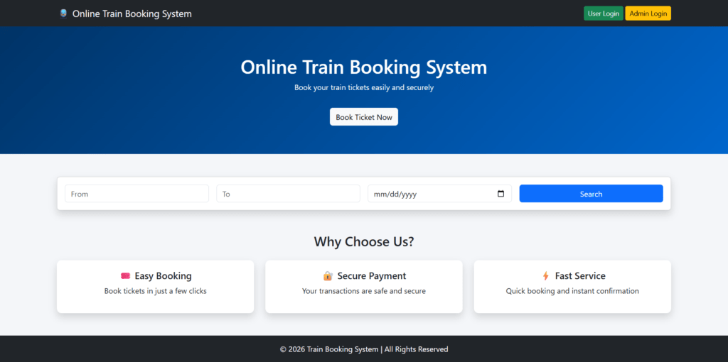 Online Train Booking System Project Using PHP and MySQL- PHPGurukul
